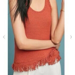 Anthropologie Knit Burnt Orange Tank with Fringe